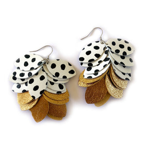 White Polka & Gold Petal Drops